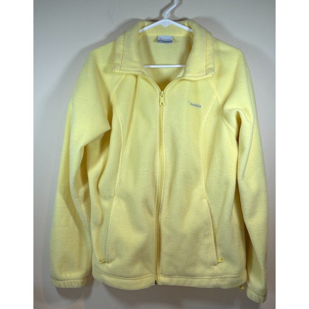 Women's Columbia Fleece Jacket Size L Yellow Zip Up Cinch hem Pockets Excellent